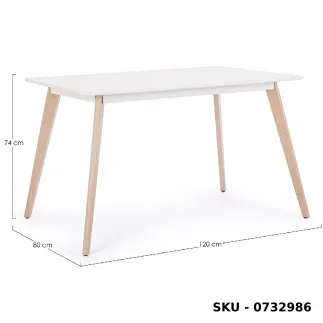 Tavolo Michelangelo fisso in MDF, bianco opaco, gambe in legno di faggio  - Stile Moderno - Contemporaneo - Made in Italy