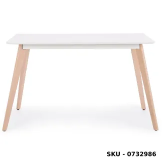 Tavolo Michelangelo fisso in MDF, bianco opaco, gambe in legno di faggio  - Stile Moderno - Contemporaneo - Made in Italy