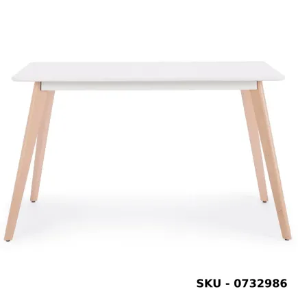 Tavolo Michelangelo fisso in MDF, bianco opaco, gambe in legno di faggio  - Stile Moderno - Contemporaneo - Made in Italy