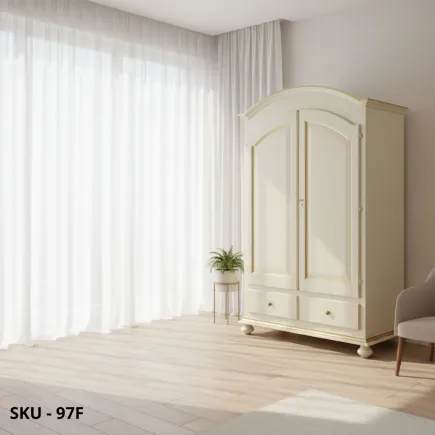 Armadio, Noce scuro, Bianco Opaco e varie finiture decorate, 2 Porte e 2 Cassetti - Arte Povera - Made in Italy - 125x61x200 cm