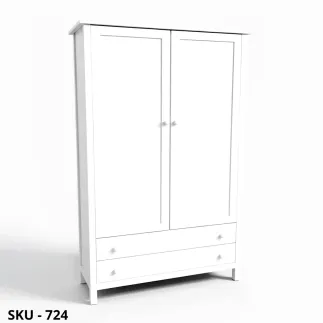 Armadio in legno, bianco opaco, 2 ante e 2 cassetti - Arte povera - Stile classico - Made in Italy - 125x62x200 cm