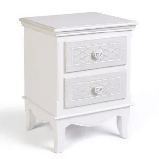 Cassettiera Charlene in legno, Bianco Opaco, con 2 cassetti e pomelli in poliresina - Stile Moderno Contemporaneo