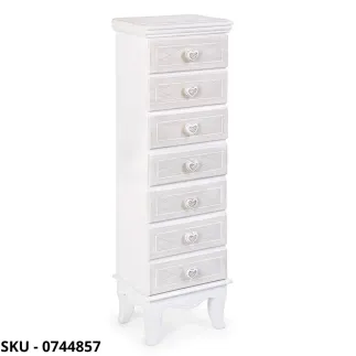 Cassettiera Charlene in legno, Bianco Opaco, con 7 cassetti e pomelli in poliresina - Stile Moderno Contemporaneo