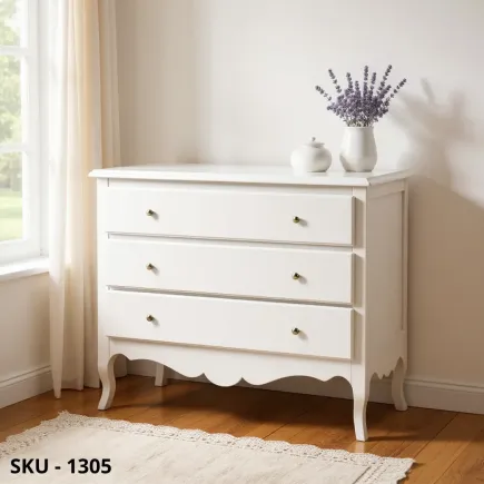 Comò in legno, Noce Scuro e Bianco Opaco, con 3 Cassetti - Arte Povera - Stile Classico - Made in Italy - 107x52x89 cm