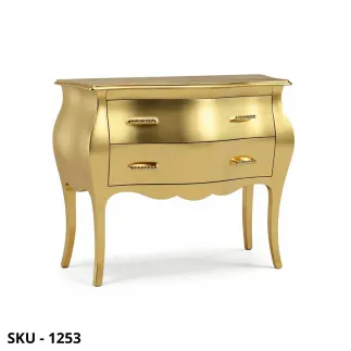 Comò Bombato in Legno, Oro e Argento, 2 cassetti - Arte Povera - Stile classico -Made in Italy - 100x42x85 cm