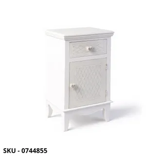 Comodino Charlene in legno, Bianco Opaco, con 1 anta e 1 cassetto - Stile Moderno Contemporaneo - Made in Italy