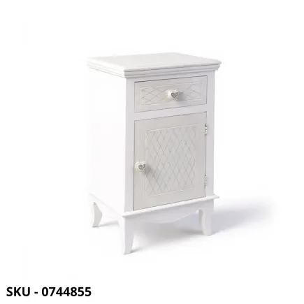Comodino Charlene in legno, Bianco Opaco, con 1 anta e 1 cassetto - Stile Moderno Contemporaneo - Made in Italy