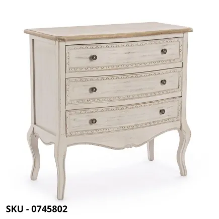Comò Clarisse in legno di paulownia, Avorio, 3 cassetti - Stile moderno contemporaneo - Made in Italy