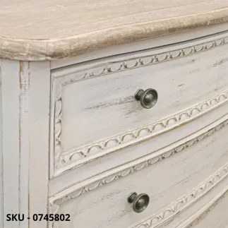 Comò Clarisse in legno di paulownia, Avorio, 3 cassetti - Stile moderno contemporaneo - Made in Italy