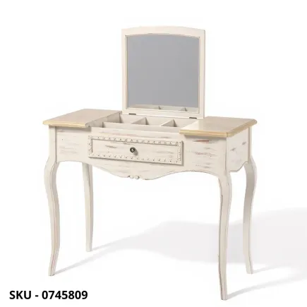 Consolle Clarisse in legno, Avorio, con Contenitore e Specchio - Stile Moderno, Contemporaneo - Made in Italy