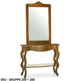 Gruppo Consolle con Specchiera, noce scuro, 1 cassetto - Arte povera - Stile classico - Made in Italy - 104x35x85 cm, 70x118 cm