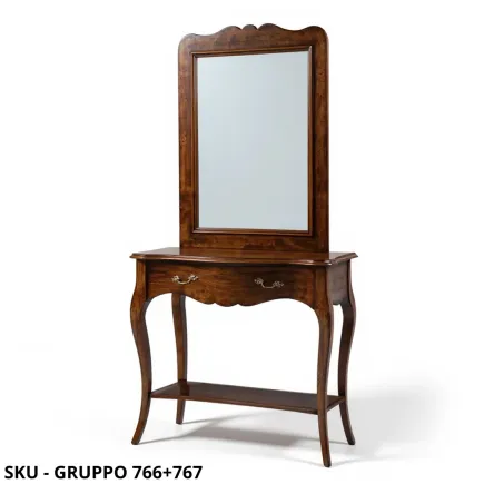 Gruppo 1 Consolle e 1 Specchiera, Noce Scuro Finitura Bassano – Arte Povera – Made in Italy – 101x40x89 cm e 75x3x105 cm