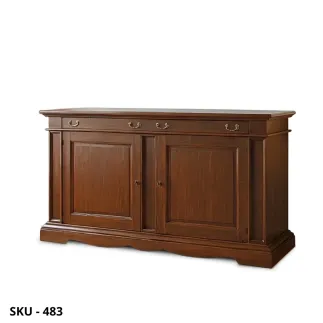 Credenza, Noce Scuro, finitura Bassano, 2 ante e 2 cassetti - Arte Povera - Stile classico - Made in Italy - 210x60x115 cm