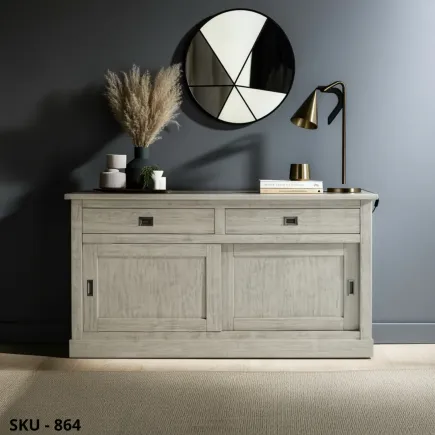 Credenza in Rovere Patinato con 2 Ante Scorrevoli e 2 Cassetti - Stile Moderno – Contemporaneo – Made in Italy
