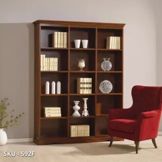 Libreria in Legno, Noce Scuro e Bianco Opaco, con 15 Mensole - Arte Povera - Stile Classico - Made in Italy - 156x38x205 cm