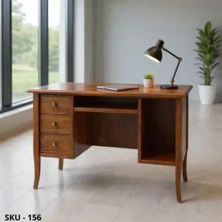 Scrittoio in Legno, Noce scuro e Avorio, 3 Cassetti - Arte Povera - Stile Classico - Made in Italy - 130x75x81 cm