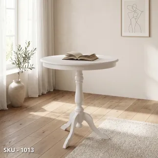 Tavolino fisso rotondo in legno, noce scuro e bianco opaco - Arte povera - Stile classico - Made in Italy - 60x60x75 cm