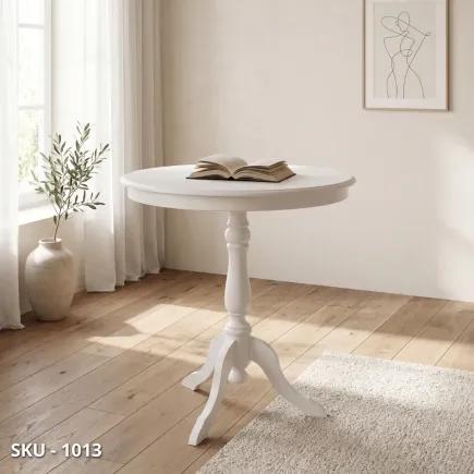 Tavolino fisso rotondo in legno, noce scuro e bianco opaco - Arte povera - Stile classico - Made in Italy - 60x60x75 cm