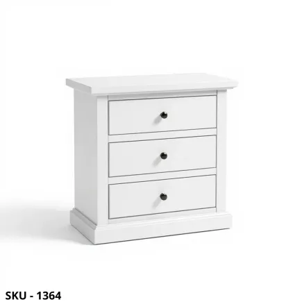Comodino in Legno, Bianco Opaco e Noce Scuro, con 3 Cassetti - Arte Povera - Stile Classico - Made in Italy - 60x35x70 cm