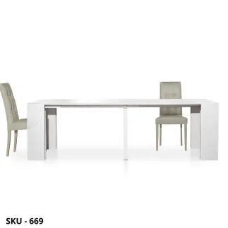 Tavolo allungabile in legno, Bianco Consumato, con allunga - Stile Moderno - Contemporaneo - Made in Italy