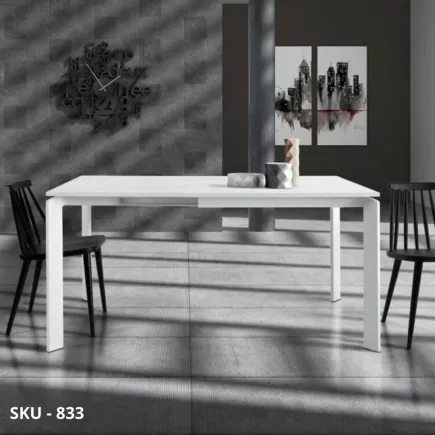 Tavolo allungabile in legno nobilitato, bianco frassinato con struttura in metallo – Stile Moderno