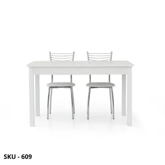 Tavolo allungabile, in legno nobilitato, bianco frassinato materico, con 1 allunga da 60 cm - Stile Moderno