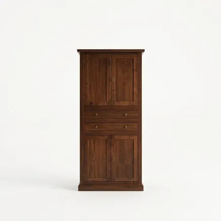 Armadio in legno, noce scuro e bianco opaco, 4 ante, 2 cassetti - Arte povera - Stile classico - Made in Italy - 80x40x170 cm
