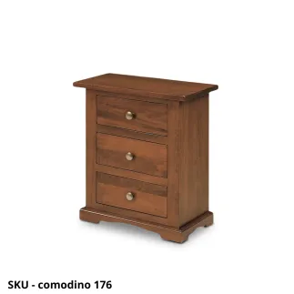 Comodino arte povera, in legno, Noce Scuro, Bianco Opaco e Bianco Perla Decorato, 3 cassetti
