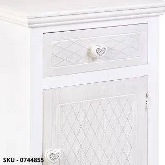 Comodino Charlene in legno, Bianco Opaco, con 1 anta e 1 cassetto - Stile Moderno Contemporaneo - Made in Italy