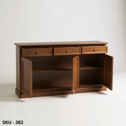 Credenza in Legno, Noce Scuro, Bianco Opaco e Avorio, con 3 Ante e 3 Cassetti - Arte Povera - Made in Italy - 156x42x85 cm