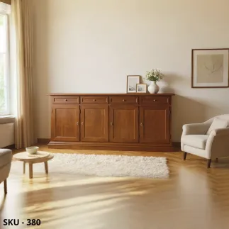 Credenza in Legno - Noce scuro, Bianco opaco o Legno Grezzo - 4 Ante e 4 Cassetti – Arte Povera