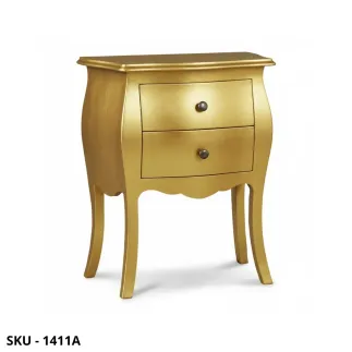 Comodino Bombato, Bianco Laccato, oro e Argento, 2 Cassetti - Arte Povera - Stile Classico - Made in Italy - 50x30x60 cm