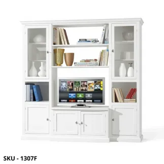 Parete attrezzata, Noce Scuro e Bianco Opaco, Finitura Bassano, Con Porta Tv, Credenza e Vetrina - Made in Italy - Arte povera