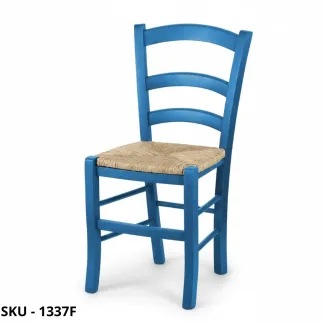 Set 2 Sedie in Legno, Finitura Anilina Blu, Seduta in Paglia - Arte Povera - Stile Classico - Made in Italy - 43x42x88 cm
