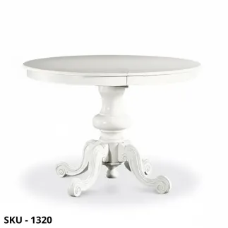 Tavolo rotondo allungabile, Bianco opaco, gambe sagomate - Arte Povera - Stile Classico - Made in Italy - 120x120x75 cm