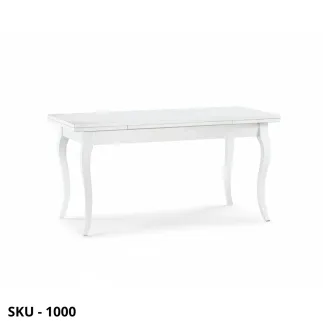 Tavolo Allungabile in legno, Bianco Opaco, Gambe a Sciabola - Arte povera - Stile classico - Made in Italy - 160x85x78 cm