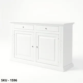 Credenza in Legno, Bianco opaco e Noce scuro, finitura Bassano - Arte povera - Stile Classico - Made in Italy - 177x48x110 cm