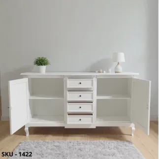 Credenza Madia in Legno, Bianco Opaco, 2 Ante e 4 Cassetti - Arte Povera - Stile Classico - Made in Italy - 201x52x113 cm