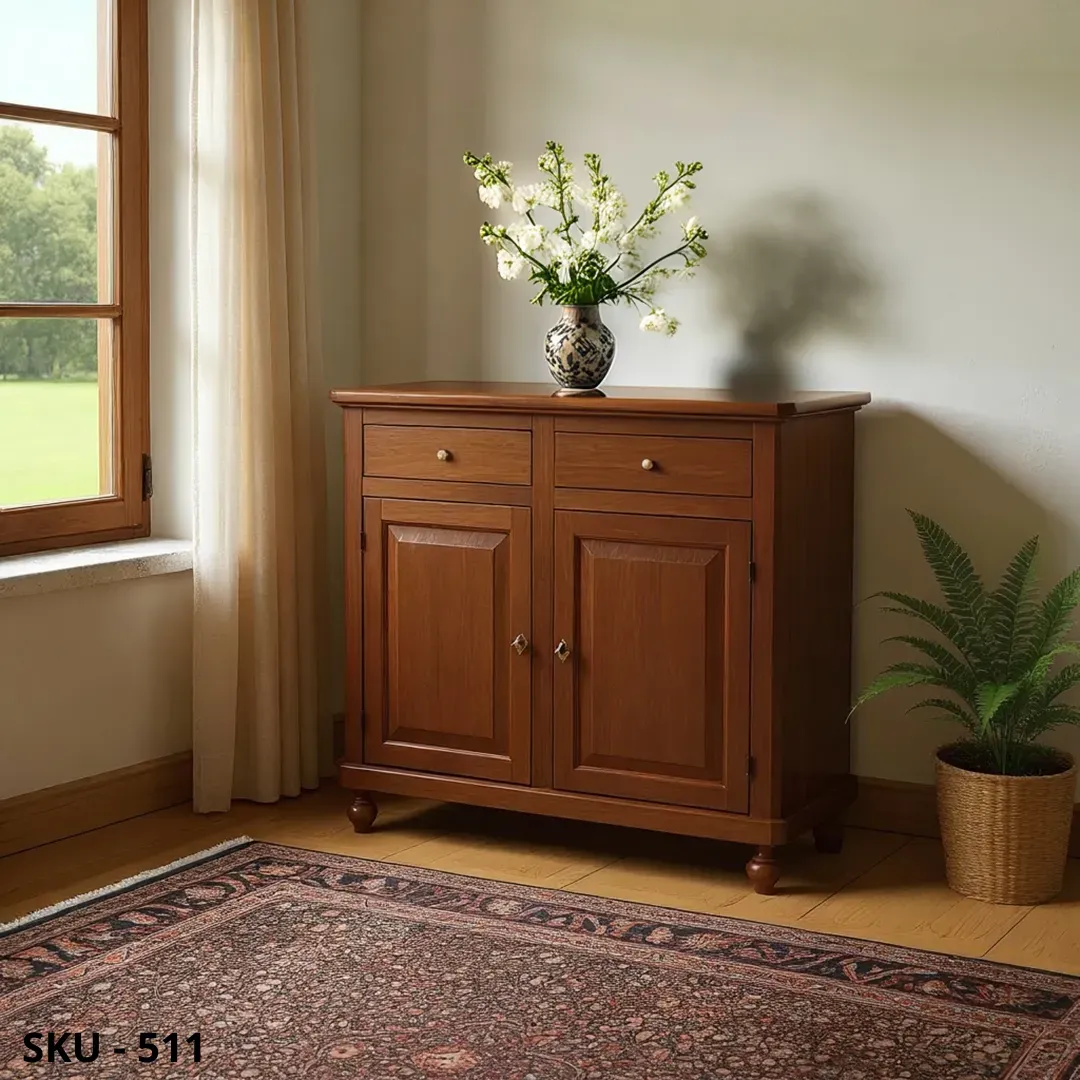 Credenza noce scuro, Bianco Opaco e Bianco Perla Decorato con 2 Ante e 2 Cassetti | Marca Design
