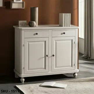 Credenza noce scuro, Bianco Opaco e Bianco Perla Decorato con 2 Ante e 2 Cassetti | Marca Design