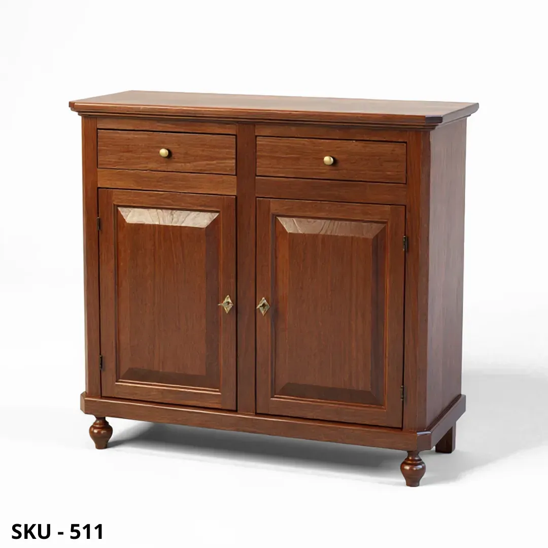 Credenza noce scuro, Bianco Opaco e Bianco Perla Decorato con 2 Ante e 2 Cassetti | Marca Design