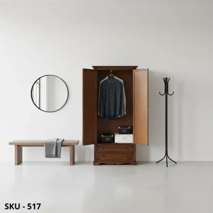 Armadio in Legno, Noce Scuro o Bianco, con 2 ante e 2 cassetti - Arte Povera - Stile Classico - Made in Italy - 87x40x192 cm