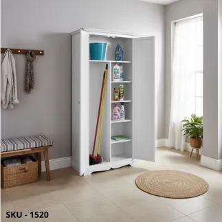 Armadio Stipo, Noce Scuro e Bianco Opaco, 5 Mensole e Porta Scope - Arte Povera - Stile Classico - Made in Italy - 87x40x192 cm