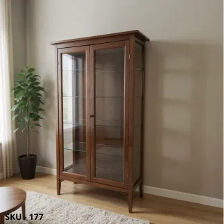 Vetrina cristalliera, Noce Scuro e Bianco Opaco, 2 Ante in Vetro - Arte Povera - Stile Classico - Made in Italy - 89x34x170 cm