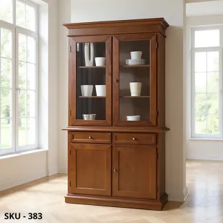 marca-design-shop-stile-classico-arte-povera-Vetrina cristalliera, Bianco Opaco e Noce Scuro, 2 Porte e 2 Cassetti