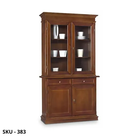 Vetrina in Legno, finitura Bianco Opaco, Noce Scuro o Legno grezzo, 2 Porte e 2 Cassetti - Arte Povera