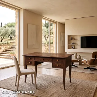 Scrivania, Noce scuro e Bianco Opaco, 5 cassetti - Arte povera - Made in Italy - 107x56x81 cm, 130x65x81 cm, 150x65x81