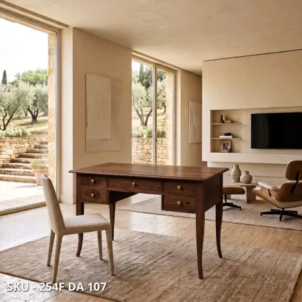 Scrivania, Noce scuro e Bianco Opaco, 5 cassetti - Arte povera - Made in Italy - 107x56x81 cm, 130x65x81 cm, 150x65x81