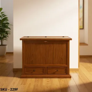 Baule in legno, noce scuro, 1 anta e 2 cassetti - Arte povera - Stile classico - Made in Italy - 120x54x95 cm e 105x54x95 cm
