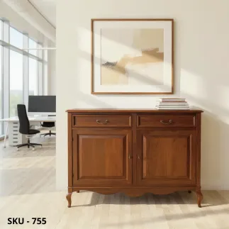 Credenza in Legno, Noce Scuro e Bianco Opaco, Finitura Bassano, 2 Ante 2 Cassetti - Arte Povera - Made in Italy - 145x49x116 cm